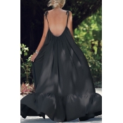 Lovely Chic Backless Loose Black Plus Size Maxi Dr