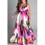 Lovely Casual Print Multicolor Maxi Plus Size Dres