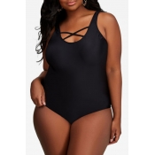 Lovely Skinny Black Plus Size One-piece Swimsuit