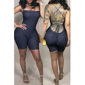 LW Trendy Backless Dark Blue One-piece Romper