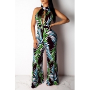 Lovely Leisure Print Loose Black One-piece Jumpsui