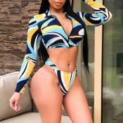 Lovely Zipper Print Yellow Two-piece Swimsuit