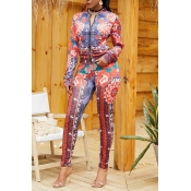Lovely Chic Print Multicolor Two-piece Pants Set
