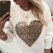 Lovely Casual Heart Print White Hoodie