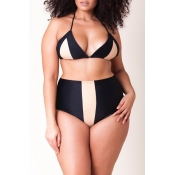 Lovely Patchwork Basic Apricot Plus Size Two-piece