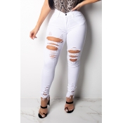 Lovely Trendy Hollow-out White Jeans