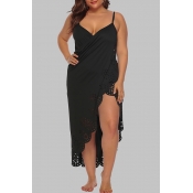 Lovely Chic Hollow-out Black Plus Size Beach Dress