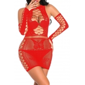 Lovely Sexy Hollow-out Red Babydolls