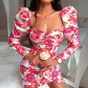 Lovely Chic Floral Print Pink Mini Dress