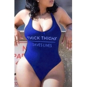 Lovely Plus Size Backless Royal Blue One-piece Swi