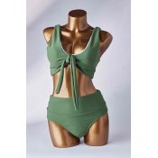 Lovely Knot Design Green Two-piece Swimsuit