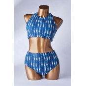 Lovely Striped Blue Two-piece Swimsuit