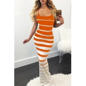 Lovely Chic Striped Skinny Croci Maxi Dress