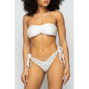 Lovely Lace-up White Two-piece Swimsuit
