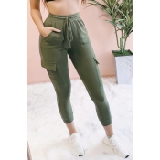 Lovely Casual Patchwork Army Green Pants