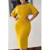 Lovely Work Basic Yellow Knee Length Dress