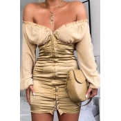 Lovely Chic Fold Design Khaki  Mini Dress