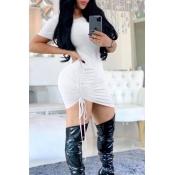 Lovely Casual Drawstring White Mini Dress