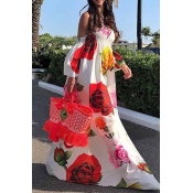 Lovely Sweet Print Loose White Maxi Dress