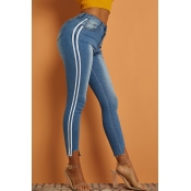 Lovely Casual Striped Basic Blue Jeans