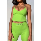 Lovely Chic Backless Green Two-piece Pants Set
