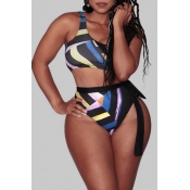 Lovely Plus Size Print Multicolor Two-piece Swimsu