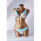 Lovely Floral Print Blue Two-piece Swimsuit