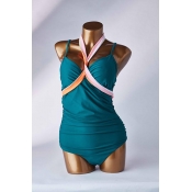 Lovely Fold Design Green One-piece Swimsuit