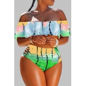 Lovely Plus Size Bohemian Print Green Two-piece Sw