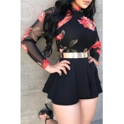 Lovely Casual  Print Black One-piece Romper