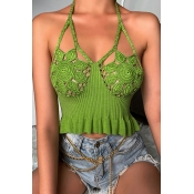 Lovely Chic Hollow-out Green Tank Top
