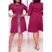 Lovely Casual Basic Wine Red Knee Length Plus Size