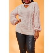 Lovely Casual Hollow-out Pink Plus Size Sweater