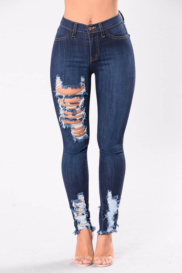 Lovely Trendy Hollow-out Blue Jeans