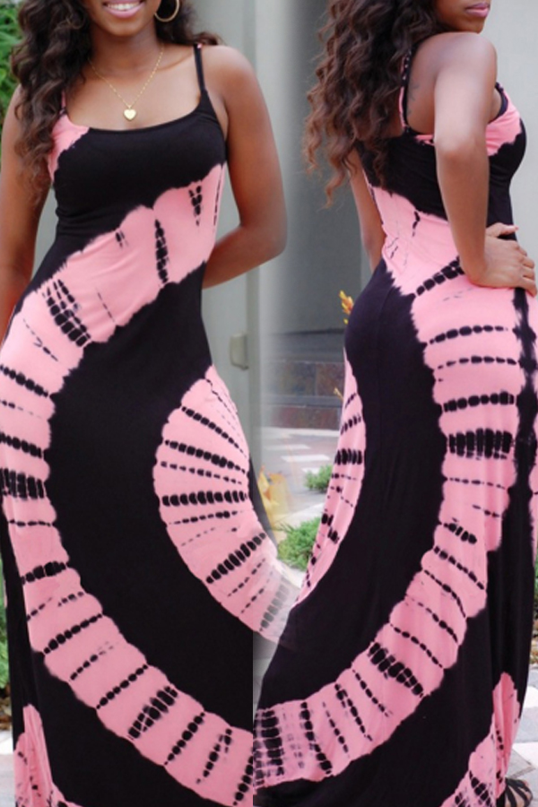 Lovely Casual  Print Pink Maxi Dress