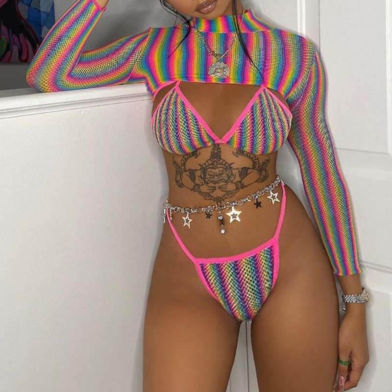 Lovely Striped Multicolor Two-piece Swimsuit