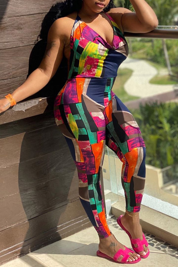 Lovely Leisure Print Multicolor One-piece Jumpsuit