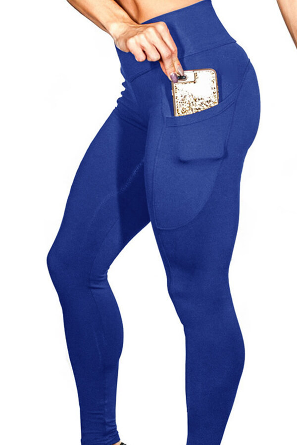 Lovely Leisure Pocket Patched Blue Leggings