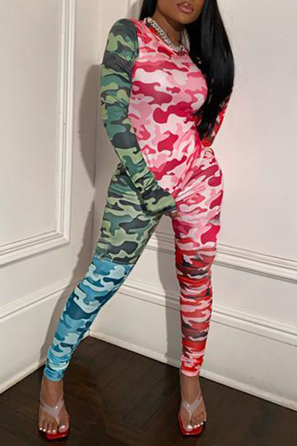 Lovely Casual Print Rose Red Two-piece Pants Set