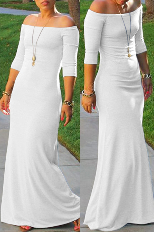 Lovely Bohemian Dew Shoulder White Maxi Dress