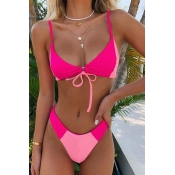 Lovely Patchwork Pink Two-piece Swimsuit