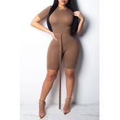 Lovely Trendy Skinny Coffee One-piece Romper