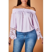 Lovely Casual Hollow-out Light Purple Blouse