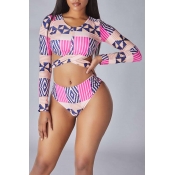 Lovely Geometric Print Pink Two-piece Swimwear