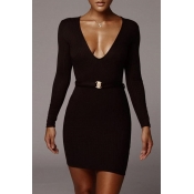 Lovely Casual V Neck Basic Black Mini Dress