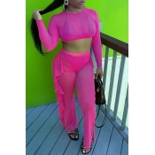 Lovely Casual Flounce Rose Red Two-piece Pants Set