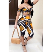 Lovely Chic Knot Design Print Gold Two-piece Short