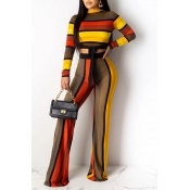 Lovely Trendy Striped Yellow Two-piece Pants Set