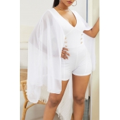 Lovely Chic V Neck Patchwork White One-piece Rompe