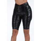 Lovely Chic Fold Design Black Shorts